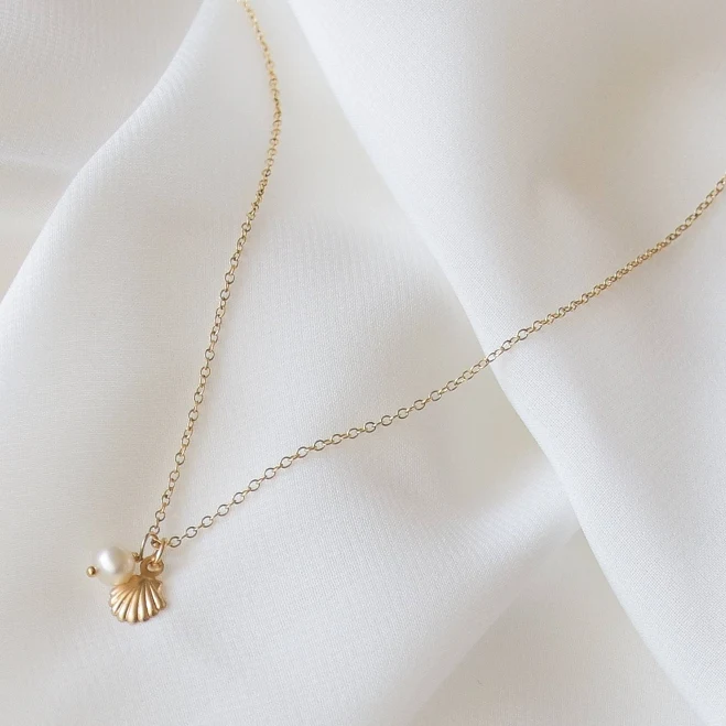 Dainty Gold Filled Seashell and Pearl Necklace