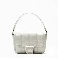 Zara Women's White Patent Leather Crossbody/Handbag with Silver Chain Handles