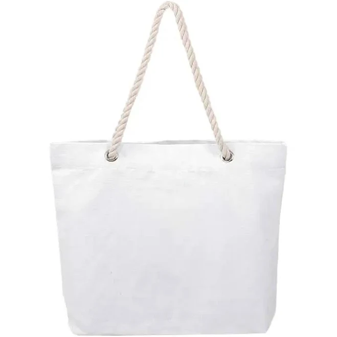 Custom Rope Handle Canvas Tote Bag -15.7βx13" (Choose Color: White)