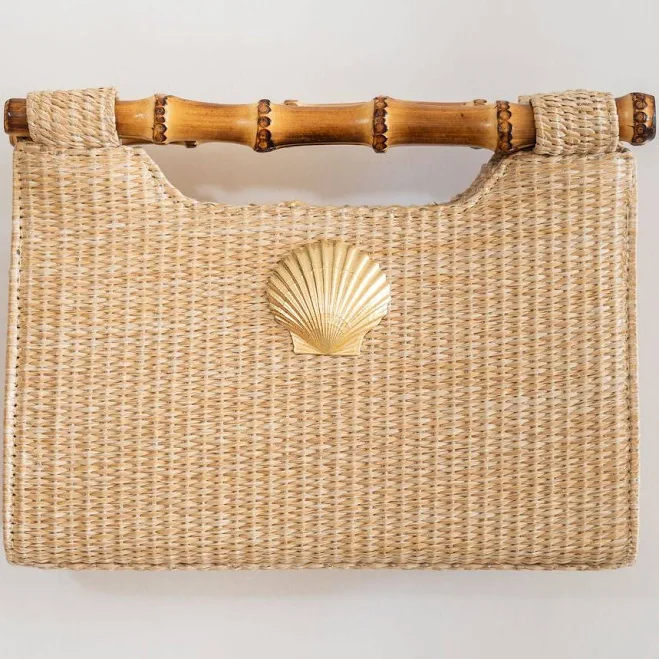 Women's Mary Natural Straw Clutch Bamboo Handle Bag