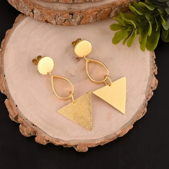 Modern Brass Geometric Drop Earrings