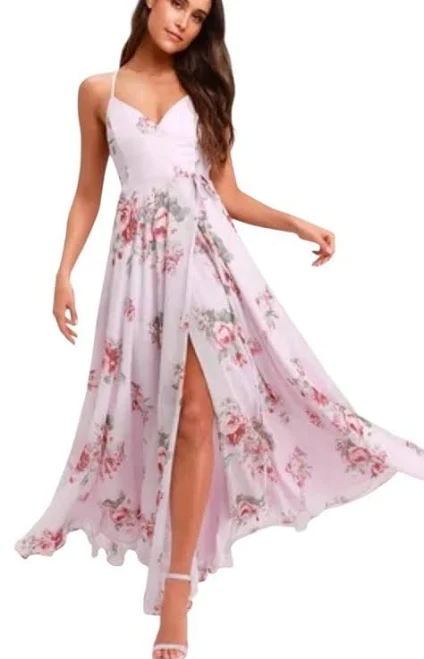 Lulus Elegantly Inclined Floral Print Wrap Gown