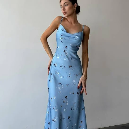 Floral Silk Cowl Neck Midi Dress