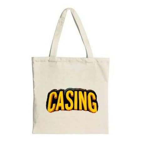 ZILE Stylish canvas tote bag with bold yellow and black ' Casing ' text perfect for shopping travel and parties Durable and reusable, Women's, Size: