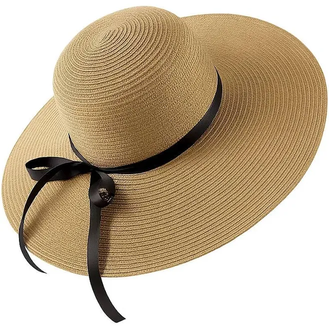 Black Ribbon Wide Brim Straw Beach Hat