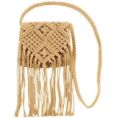 Pacificplex Womens Cotton Macrame Crochet Fringe Crossbody Bag Purse