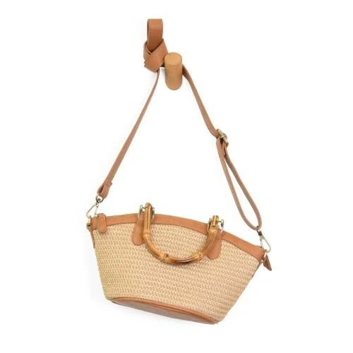 Joy Susan Women's Millie Natural Straw Crossbody Bag with Bamboo Handle
