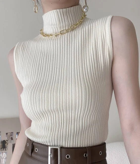 Mock Neck Sleeveless Textured Knit Top