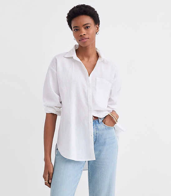 Loft Women's Oversized Linen Cotton Shirt with Pocket