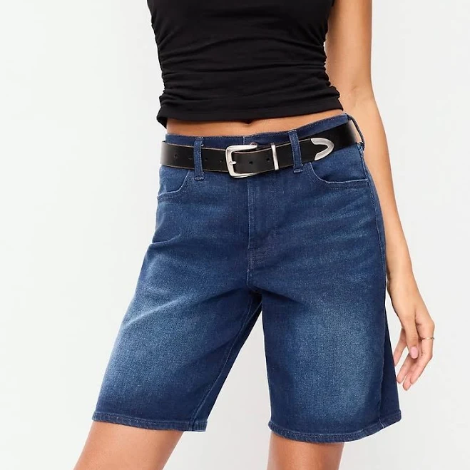 Plus size Bermuda denim shorts with comfortable stretch and mid-rise