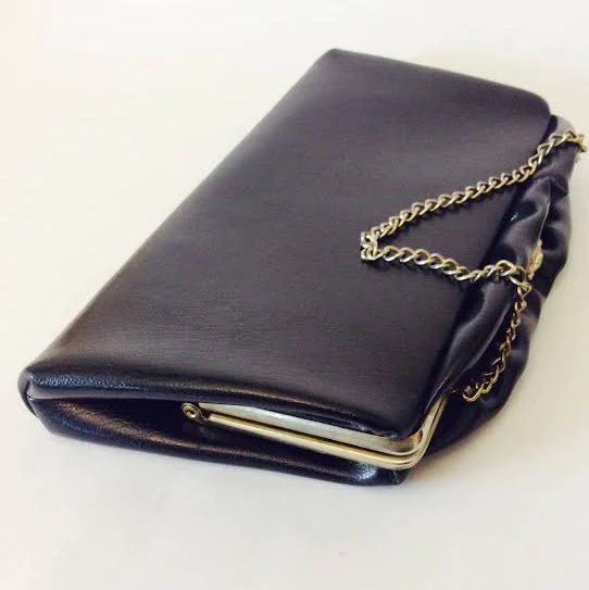 1960s Faux Leather Clutch with Gold Chain Strap