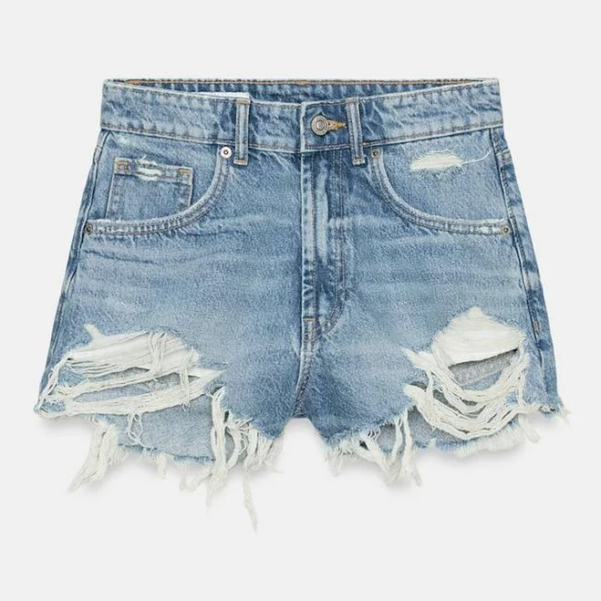 Woman Zara Trf Curved High-Waisted Denim Shorts
