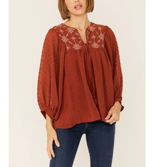 Flying Tomato Embroidered Peasant Top