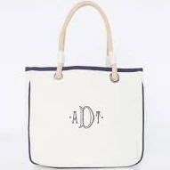 CB Station Rope Tote, Natural and Navy Canvas, Rope Handles, Can Be Monogrammed, Reinforced Bottom, Open Top