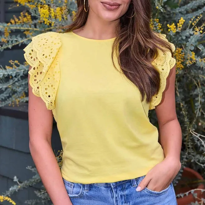 Avara Women's Eyelet Flutter Sleeve Top