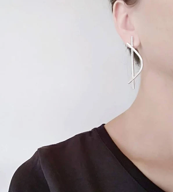 Sterling Silver Geometric Arch Drop Earrings