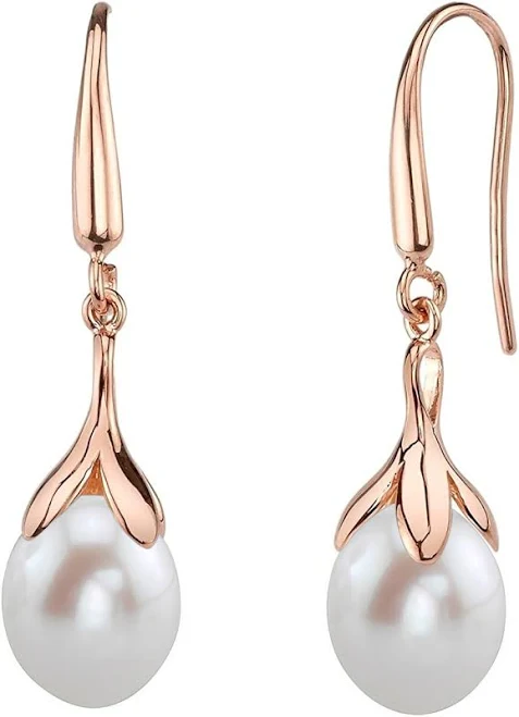 Freshwater Pearl Rose Gold Plated Olive Drop Earrings