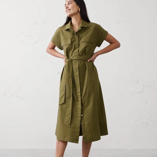Landslide Women's Poplin Utility Midi Shirtdress