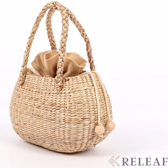 Hyacinth Mini Straw Bucket Bag with Drawstring