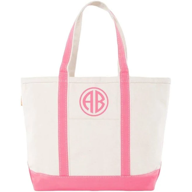 Personalized Coral Trim Medium Canvas Tote Bag