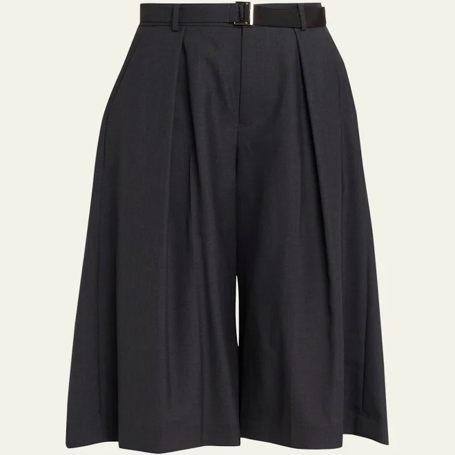 Sacai Women's Pleated Wide-Leg Culotte Suiting Pants