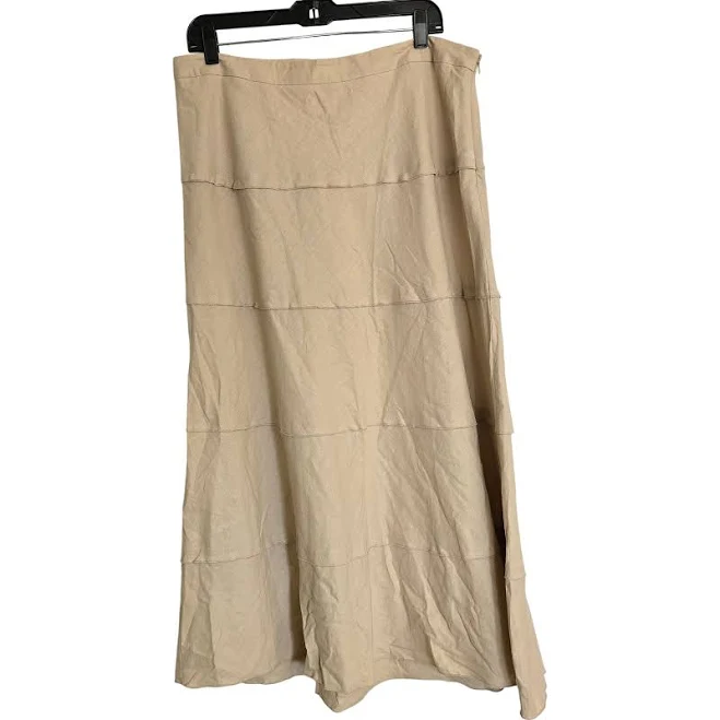 Roz & Ali Beige Linen Blend Tiered Maxi Skirt Tan Boho Lagenlook