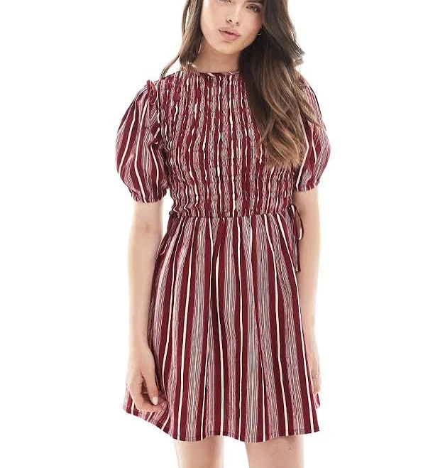 Wednesday's Girl Striped Shirred Mini Dress