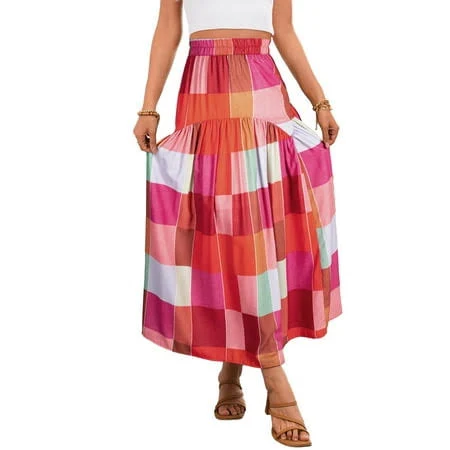 Women's High Waist A-Line Colorful Print Maxi Skirt