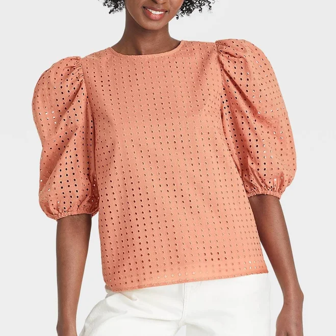 A New Day Women's Puff Sleeve Eyelet Top