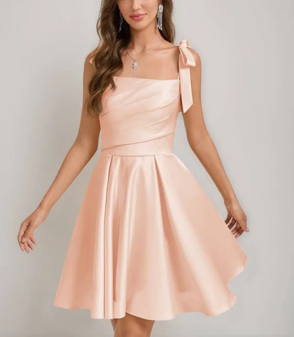 Lavetir Line/Princess Square Pleated Mini Dresses Short Homecoming Dresses with Bow 2026