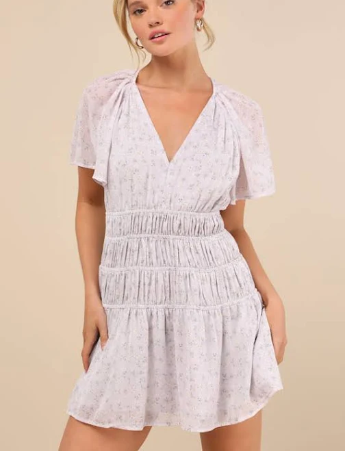 Lulus Floral Flutter Sleeve Mini Dress