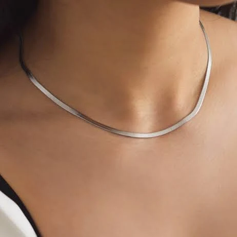 Sleek Silver Snake Chain Choker Necklace