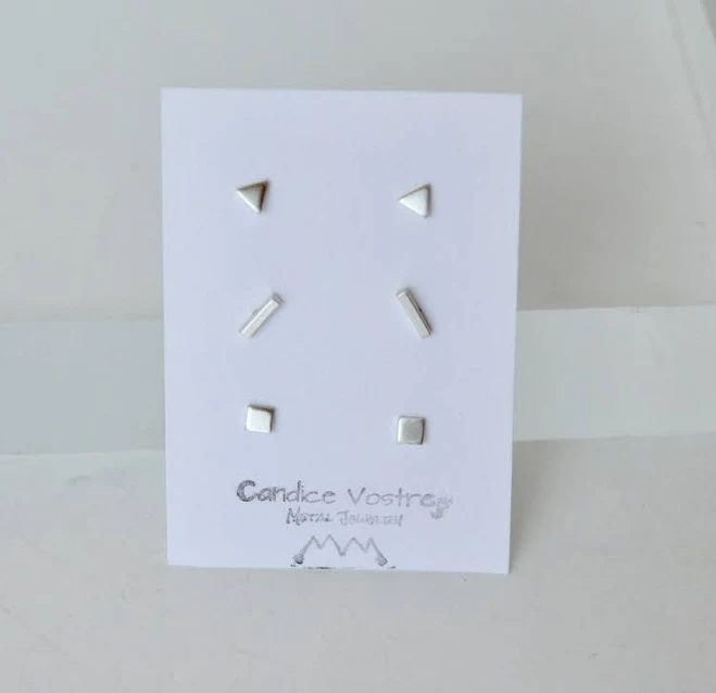 Sterling Silver Geometric Stud Earring Set