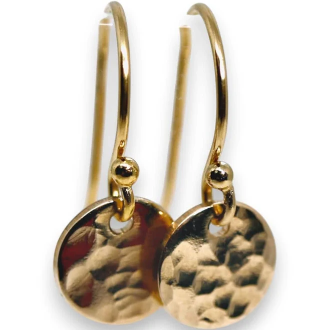 Hammered Gold Filled Disc Dangle Earrings