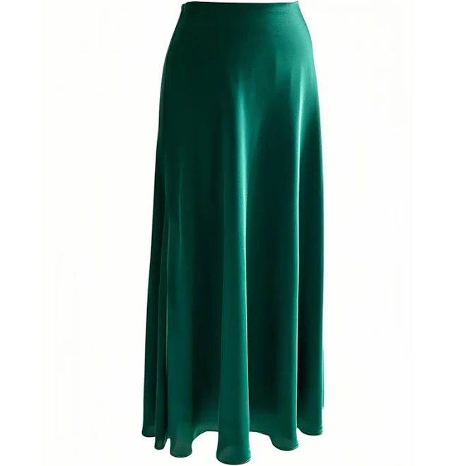 High-Waist Bias Cut Satin Skirt