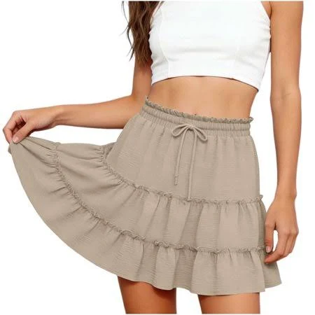 Women's High-Waisted Flowy Tiered Ruffle Mini Skirt