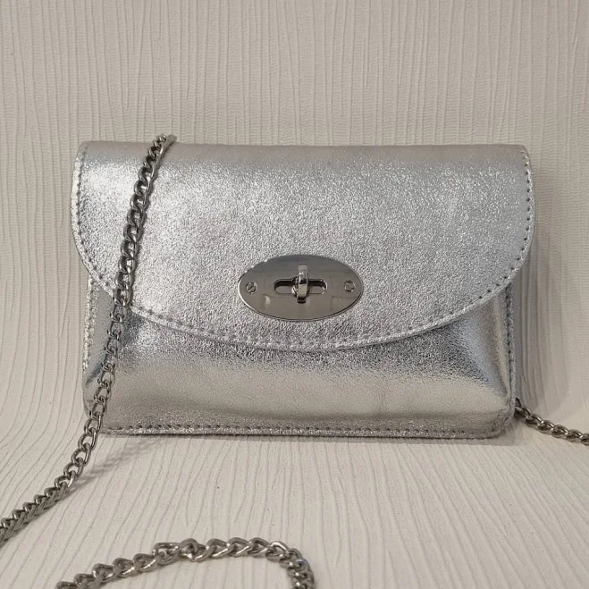 Leather Clutch Bag with Detachable Crossbody Chain