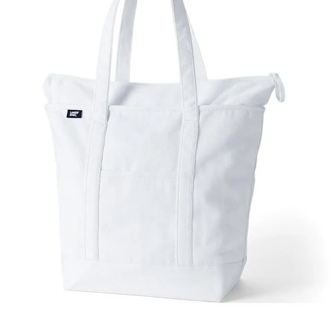 Lands' End Zip Top Long Handle Canvas Tote Bag