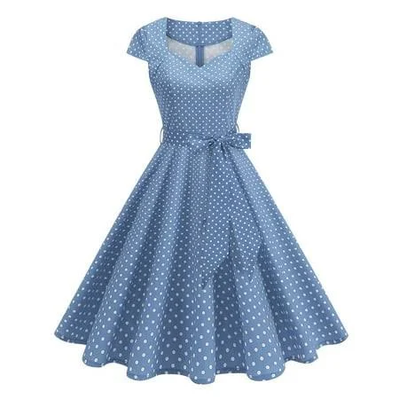 Vintage 1950s Short Sleeve Sweetheart Neckline Polka Dot Cocktail Dress