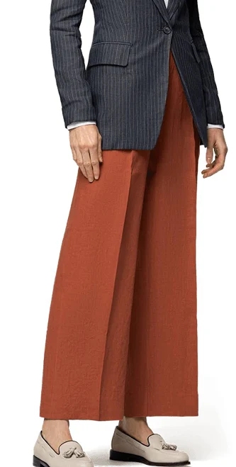 High-Waisted Pleated Linen Wide Leg Cropped Pants