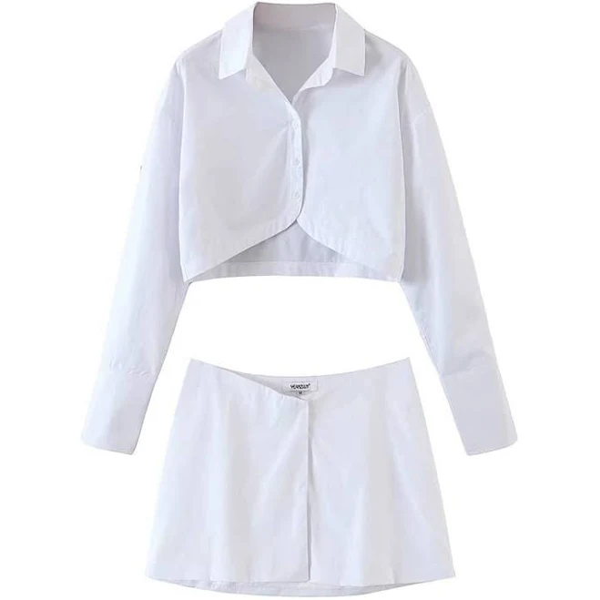 Shirt and Skirt with Exposed Waist Two-Piece Set