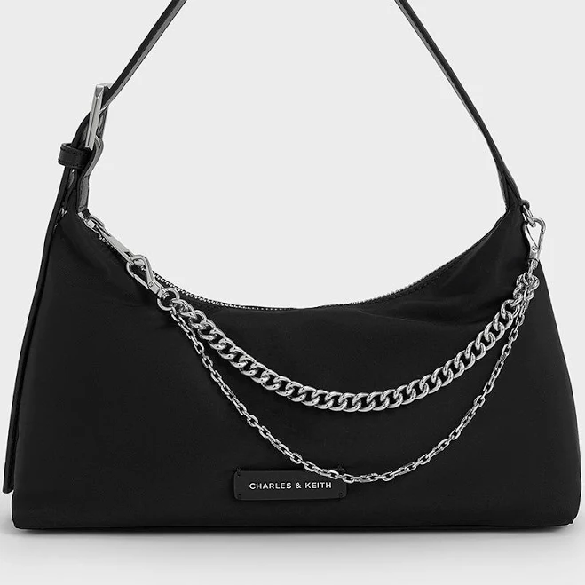 Charles & Keith Nylon Chain-Link Trapeze Shoulder Bag
