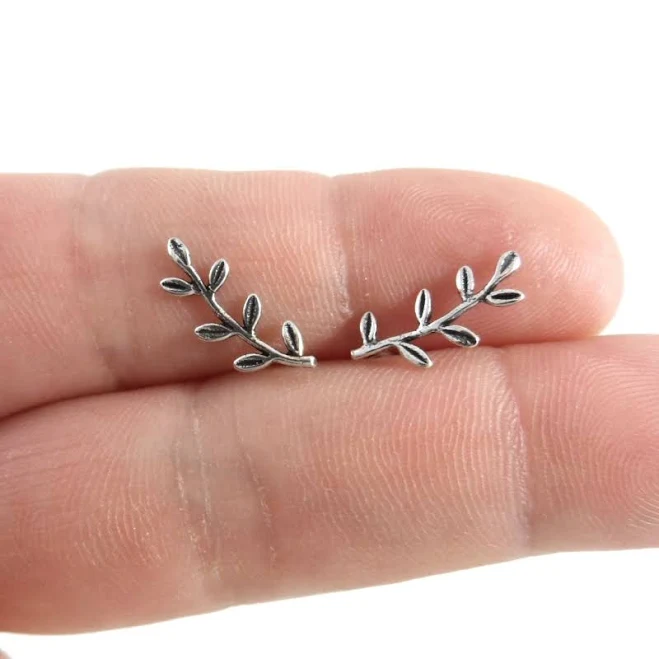 Tiny Leaf Sterling Silver Earrings