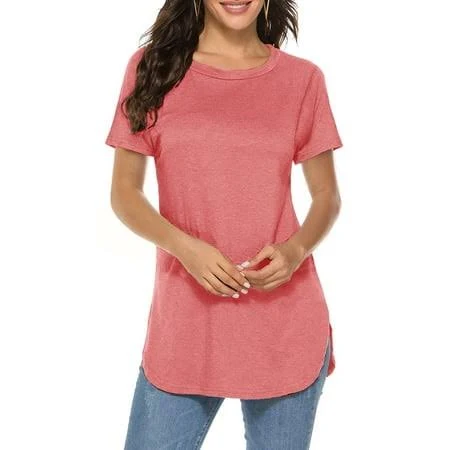 Relaxed fit tunic length t-shirt with side slits