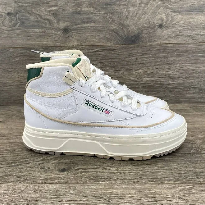 Reebok Club C Extra Women White Green Platform High Top Sneakers