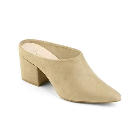 Allegra K Women's Pointed Toe Slip On Block Heel Mules