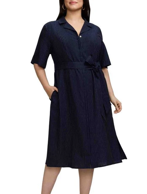 Foxcroft Women's Aniston Stripe Linen Blend Shirtdress