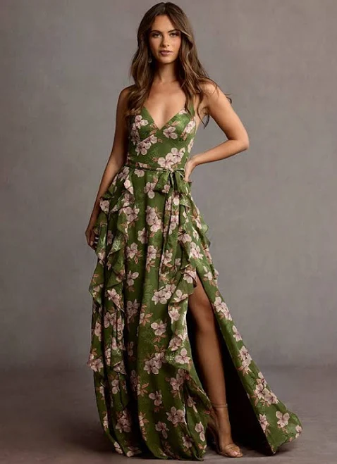 Azazie Sleeveless V Neck Floral Maxi Dress