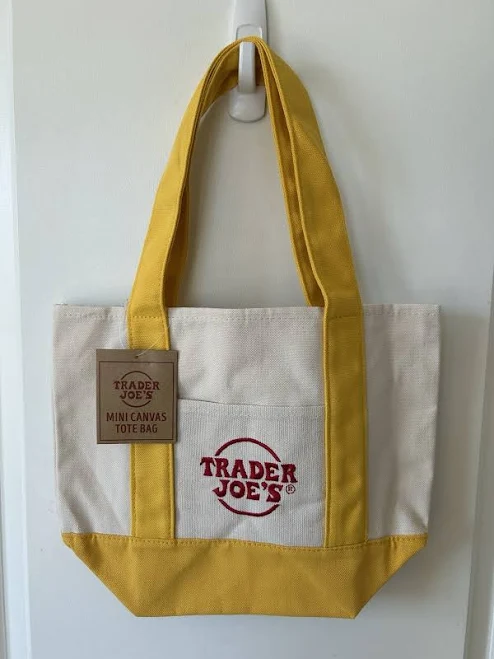 Trader Joe's Canvas Mini Tote Bag White & Yellow Limited Edition