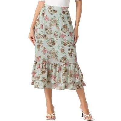 Inspire Chic Women's Floral Chiffon Tiered Flowy Midi Skirt